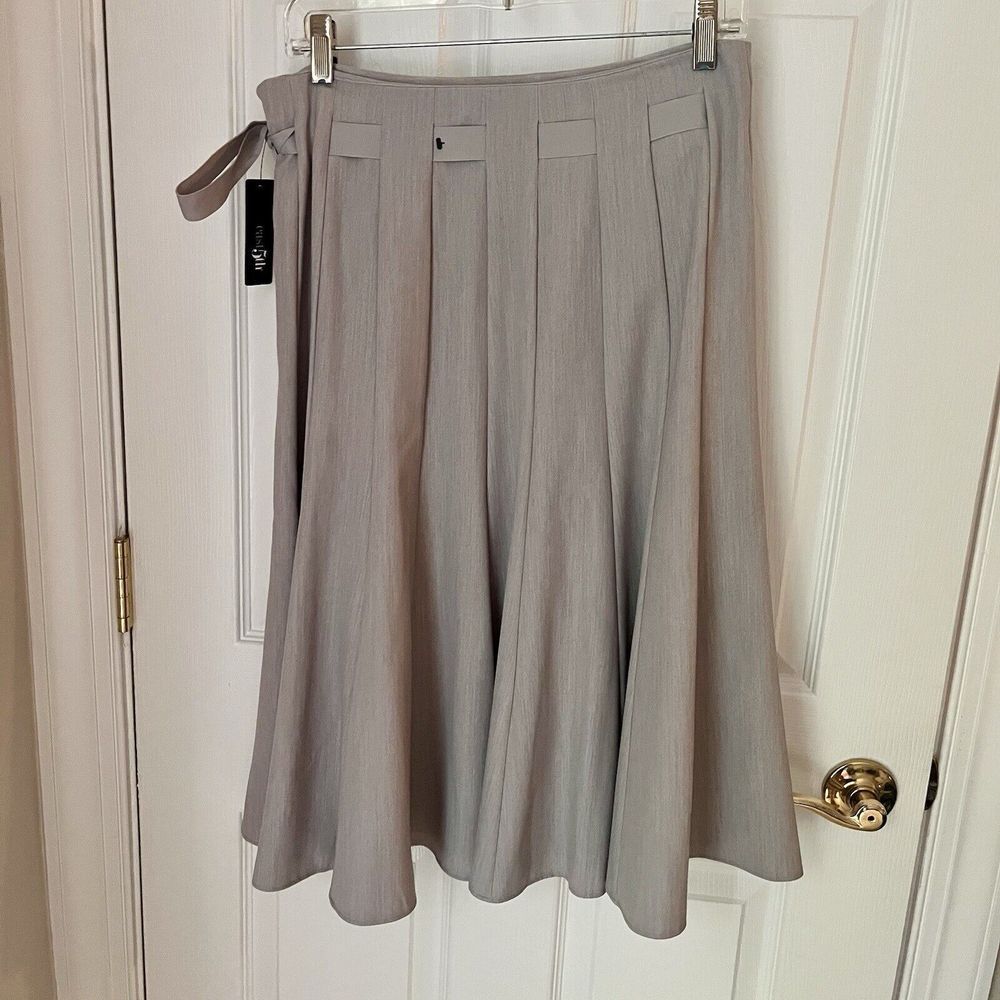 EAST 5TH Size 8 Linen Blend Flare Heather Gray Skirt Ties At Waste Nwt $36‎ - Picture 4 of 9